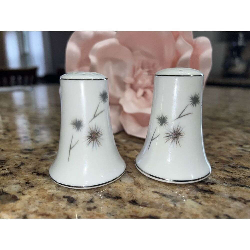 Creative Salt & Pepper Shaker Platinum Star Burst Fine China Japan 1014 Atomic